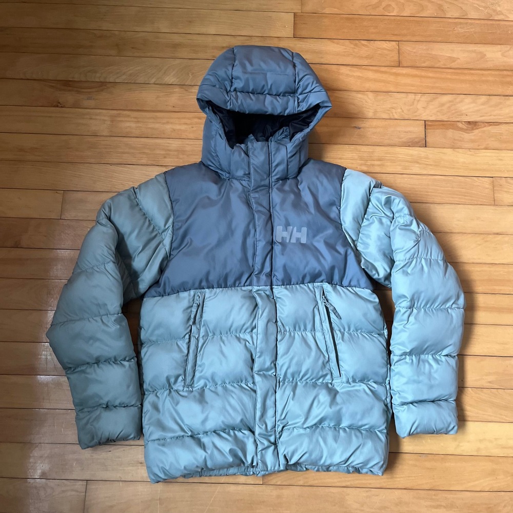 Helly Hansen Youth 14 Blue Grey Quilted Hooded Puffer Jacket Insulated Coat
